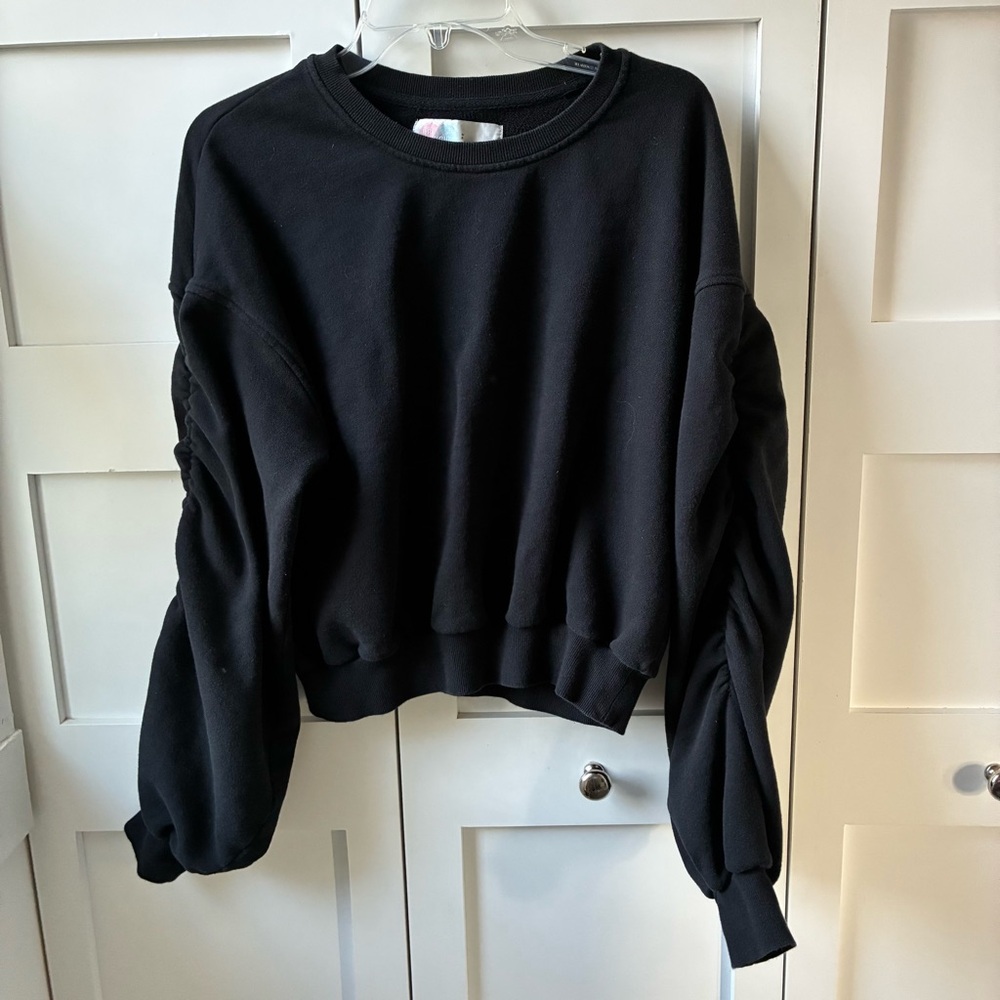 Free People Beach Ruched Sleeve Cotton Crewneck Sweatshirt Size Small